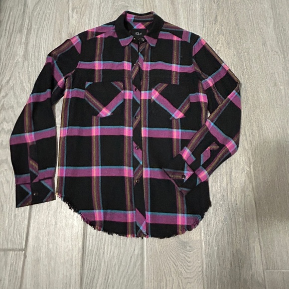LIKE NEW! Women's Rails Black/Hot Pink Plaid Flannel Button Down - XS - Picture 6 of 12